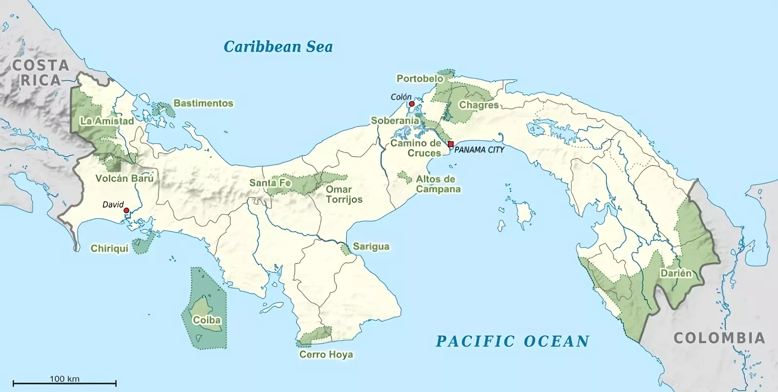 Carte des parcs du Panama
